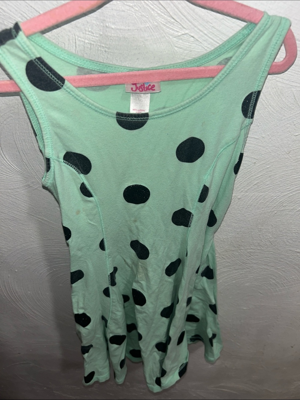 Kids girls Justice Mint Green Tank Top with Black Polka Dots